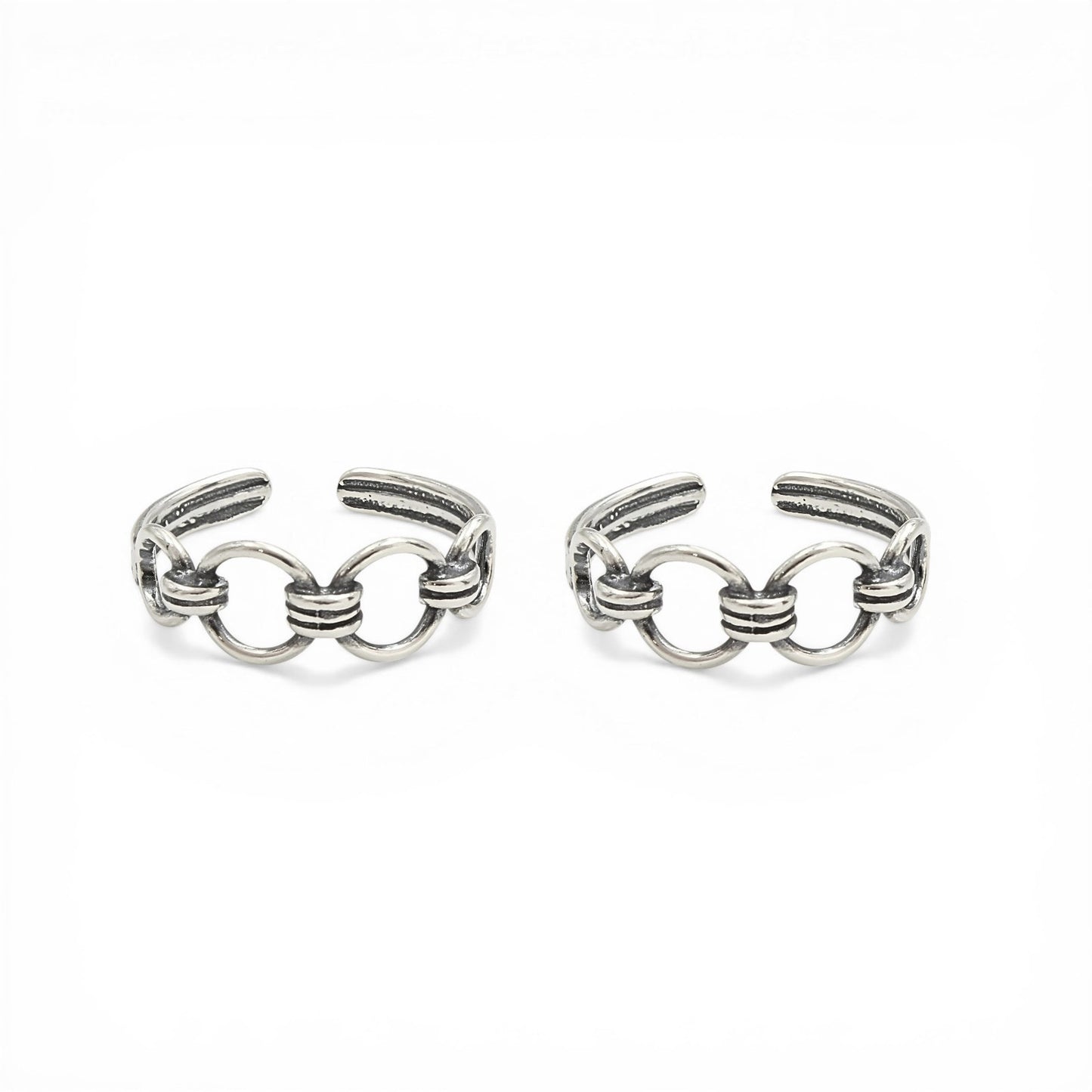 Beach wear 925 Real Silver Women Oxidized Link Design Toe Ring - Pair