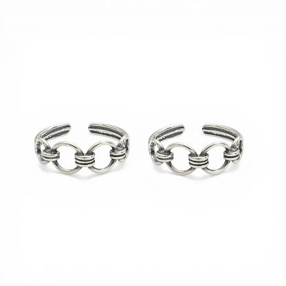 Beach wear 925 Real Silver Women Oxidized Link Design Toe Ring - Pair