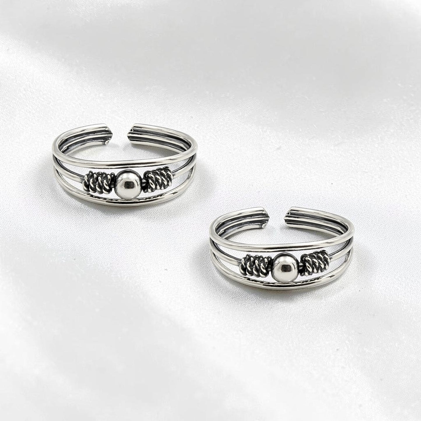Ethnic 925 Real Silver Women Oxidized Ball Design Toe Ring - Pair