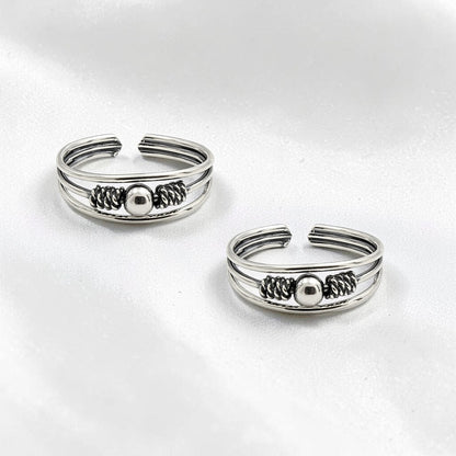 Ethnic 925 Real Silver Women Oxidized Ball Design Toe Ring - Pair