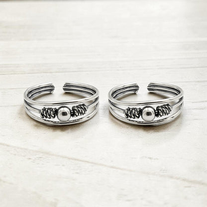 Ethnic 925 Real Silver Women Oxidized Ball Design Toe Ring - Pair