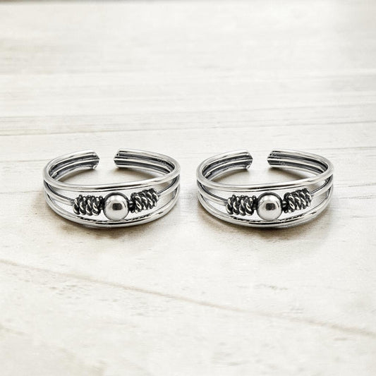 Ethnic 925 Real Silver Women Oxidized Ball Design Toe Ring - Pair