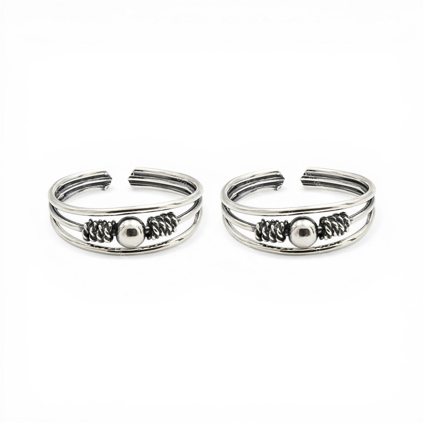 Ethnic 925 Real Silver Women Oxidized Ball Design Toe Ring - Pair