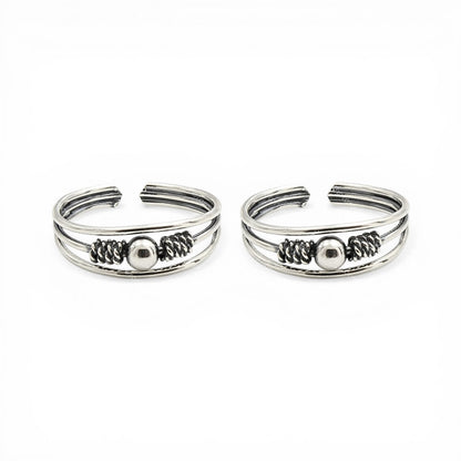 Ethnic 925 Real Silver Women Oxidized Ball Design Toe Ring - Pair