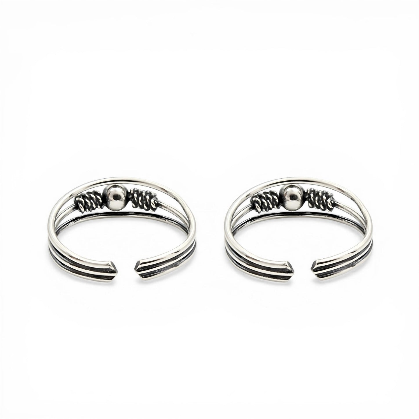 Ethnic 925 Real Silver Women Oxidized Ball Design Toe Ring - Pair