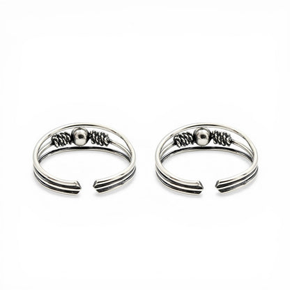 Ethnic 925 Real Silver Women Oxidized Ball Design Toe Ring - Pair