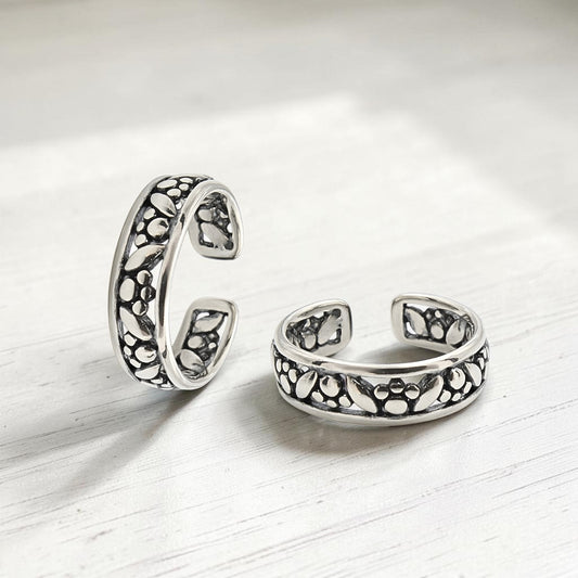 Classic 925 Real Silver Women Cutwork Antique Toe Ring - Pair