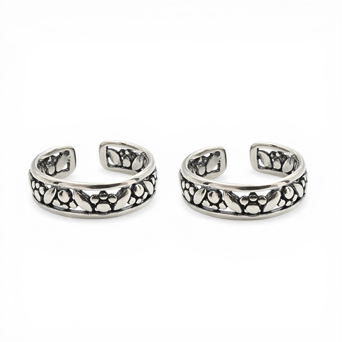 Classic 925 Real Silver Women Cutwork Antique Toe Ring - Pair