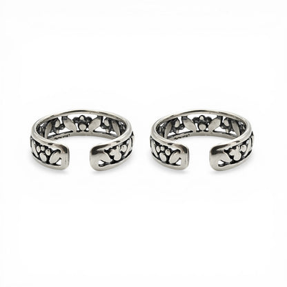 Classic 925 Real Silver Women Cutwork Antique Toe Ring - Pair