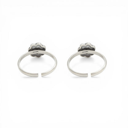 925 Real Silver Women Daisy Flower Oxidized Toe Ring - Pair