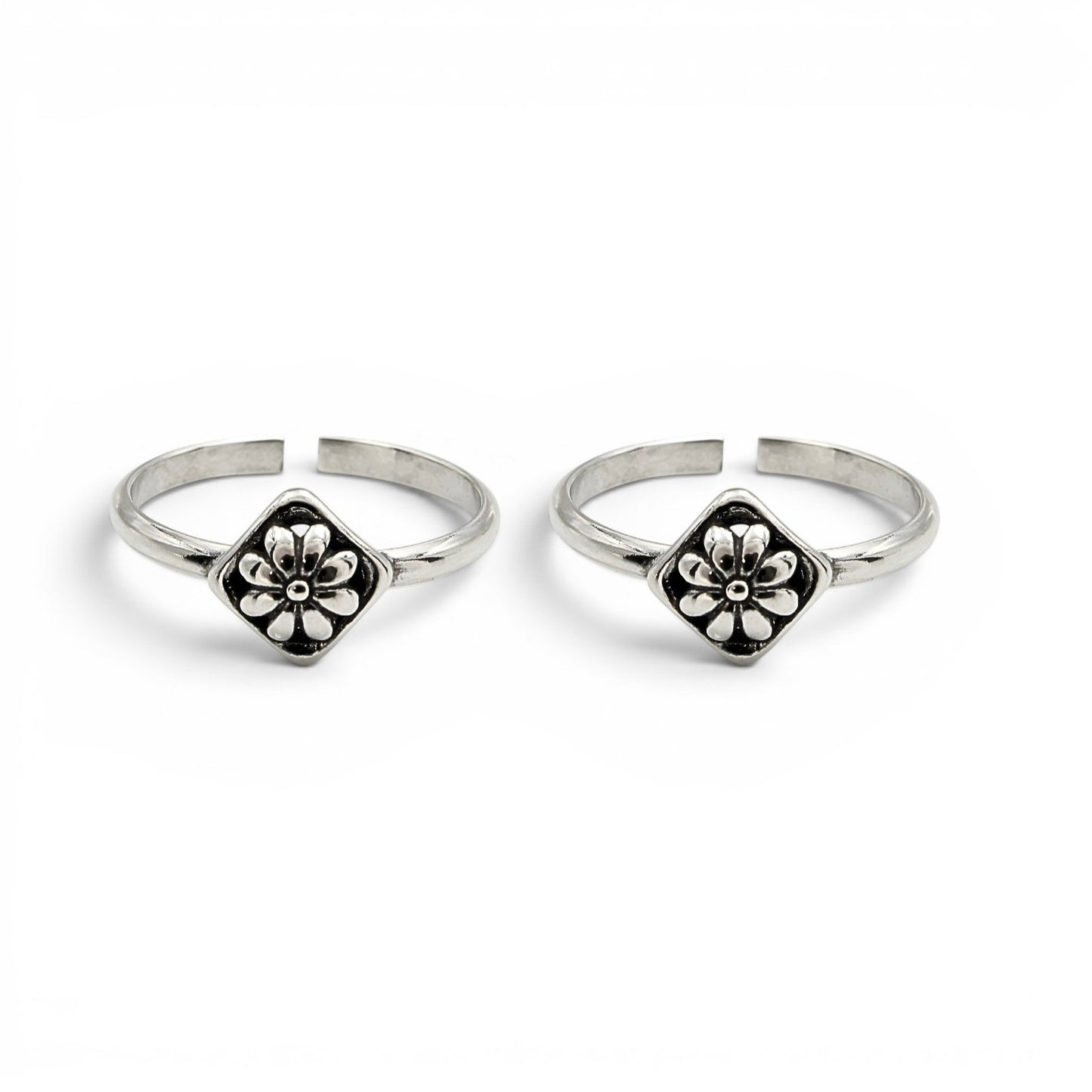 Oxidized 925 Real Silver Women Flower Design Toe Ring - Pair