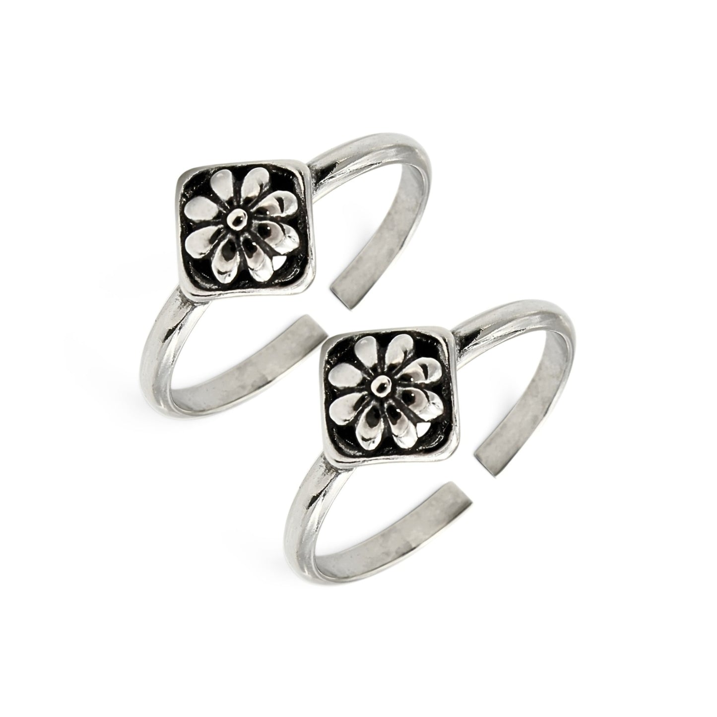Oxidized 925 Real Silver Women Flower Design Toe Ring - Pair