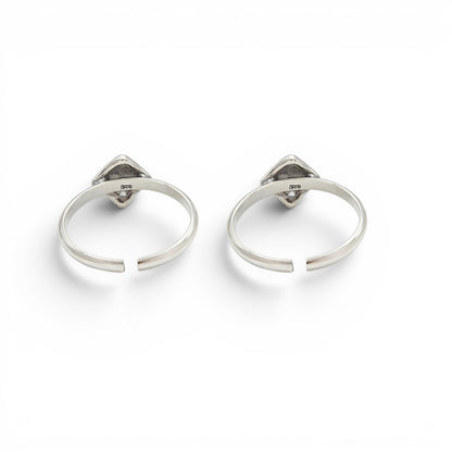 Oxidized 925 Real Silver Women Flower Design Toe Ring - Pair