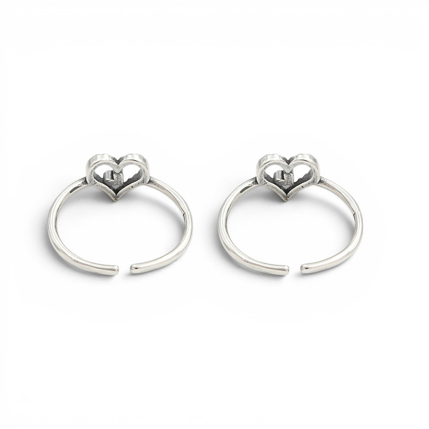 925 Real Silver Women Oxidized Double Heart Toe Ring - Pair