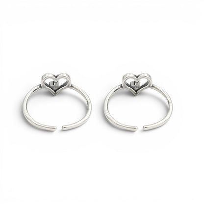 925 Real Silver Women Oxidized Double Heart Toe Ring - Pair