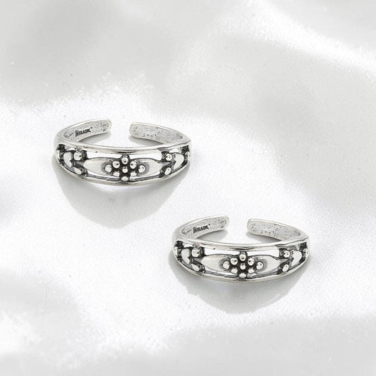 925 Real Silver Oxidized Women Casual Bichhiya Toe Ring - Pair