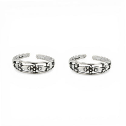 925 Real Silver Oxidized Women Casual Bichhiya Toe Ring - Pair