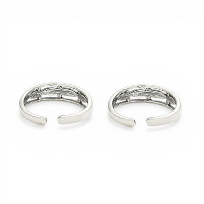 925 Real Silver Oxidized Women Casual Bichhiya Toe Ring - Pair
