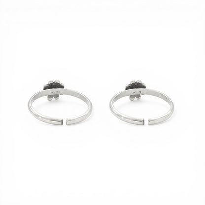 925 Real Silver Women Oxidized Flower Toe Ring- Pair