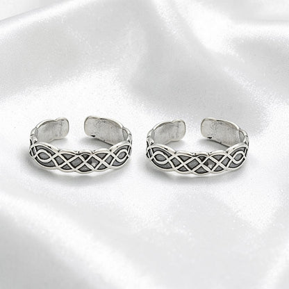 Trendy 925 Real Silver Women Oxidized Celtic Knot Bichhiya Toe Ring- Pair
