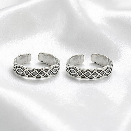 Trendy 925 Real Silver Women Oxidized Celtic Knot Bichhiya Toe Ring- Pair