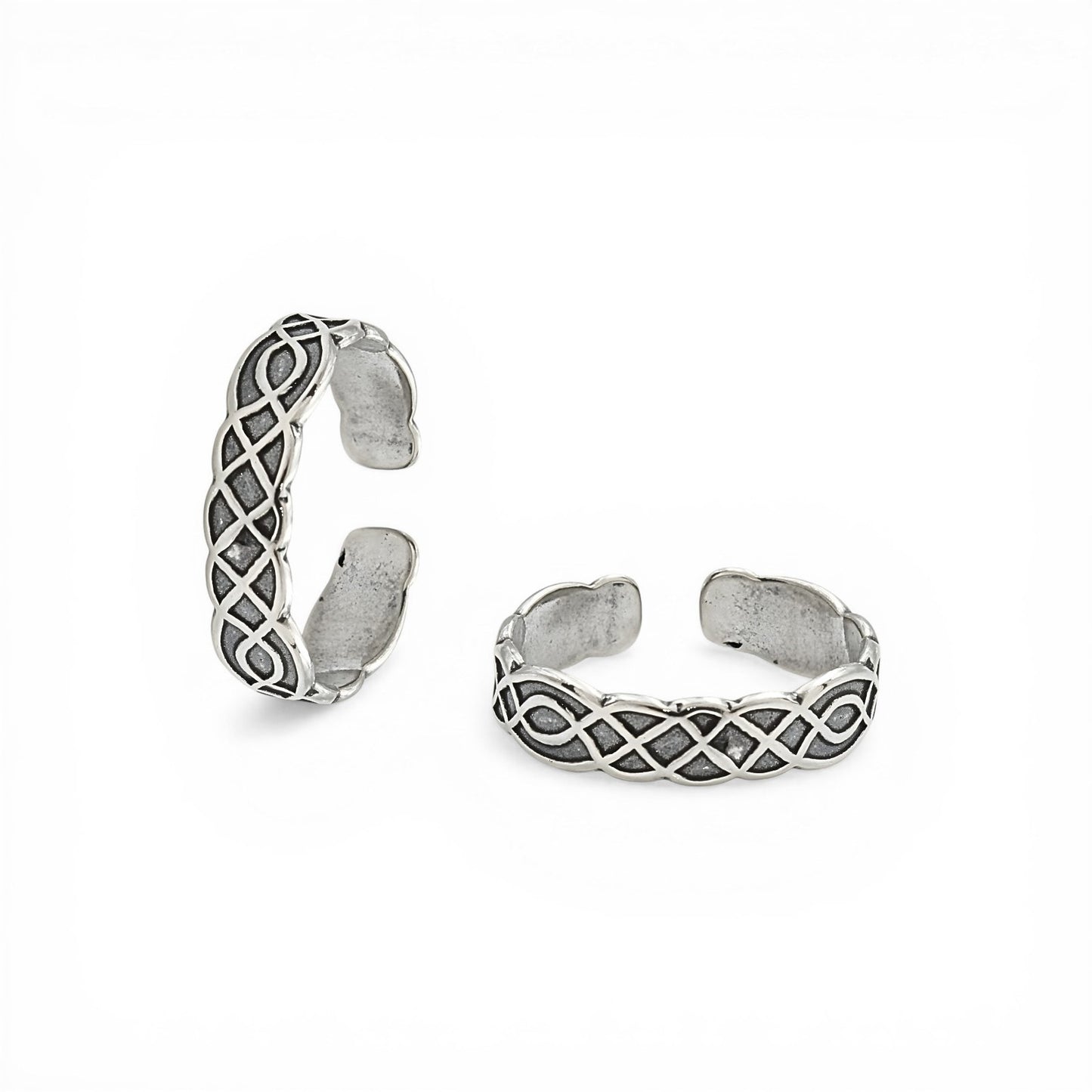 Trendy 925 Real Silver Women Oxidized Celtic Knot Bichhiya Toe Ring- Pair