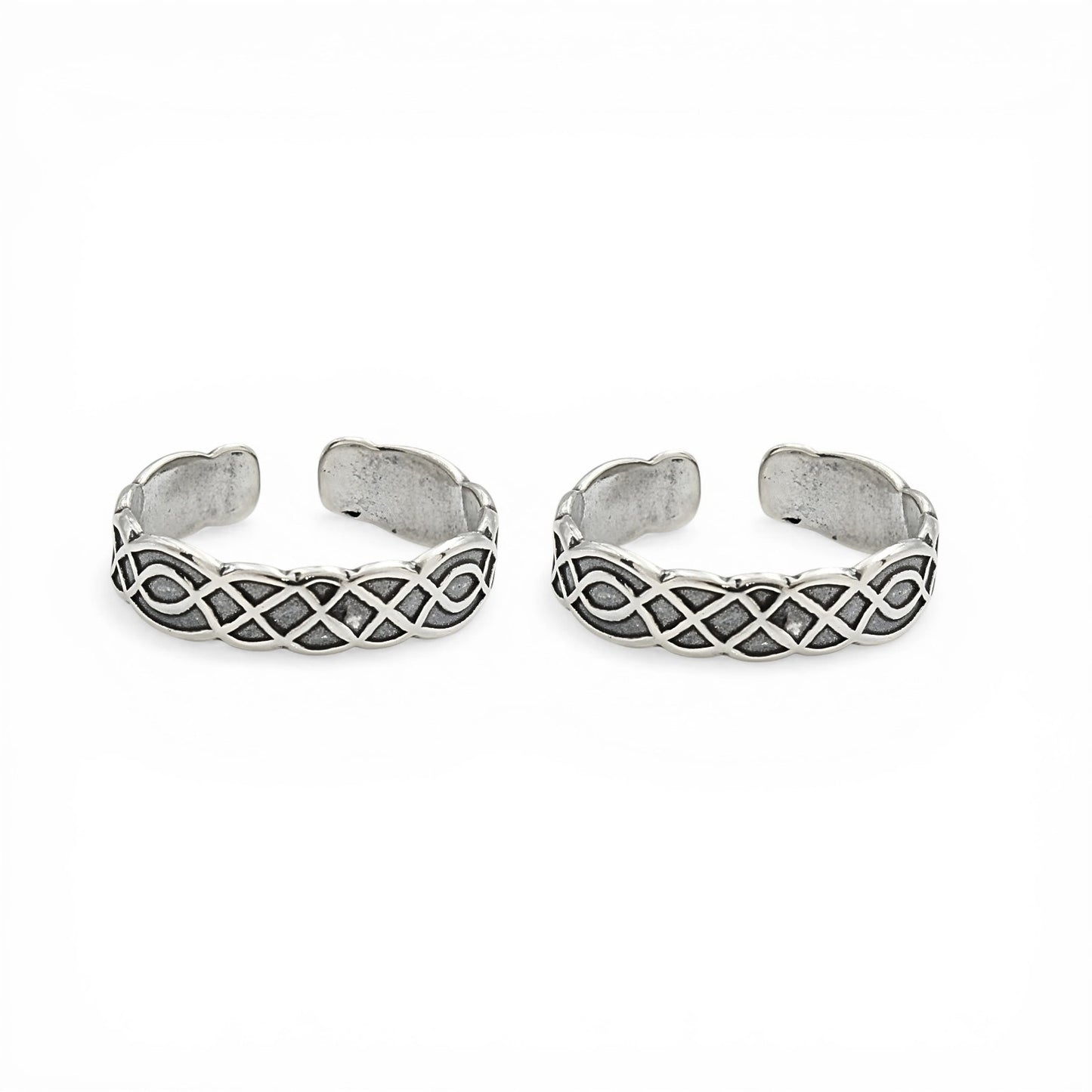 Trendy 925 Real Silver Women Oxidized Celtic Knot Bichhiya Toe Ring- Pair