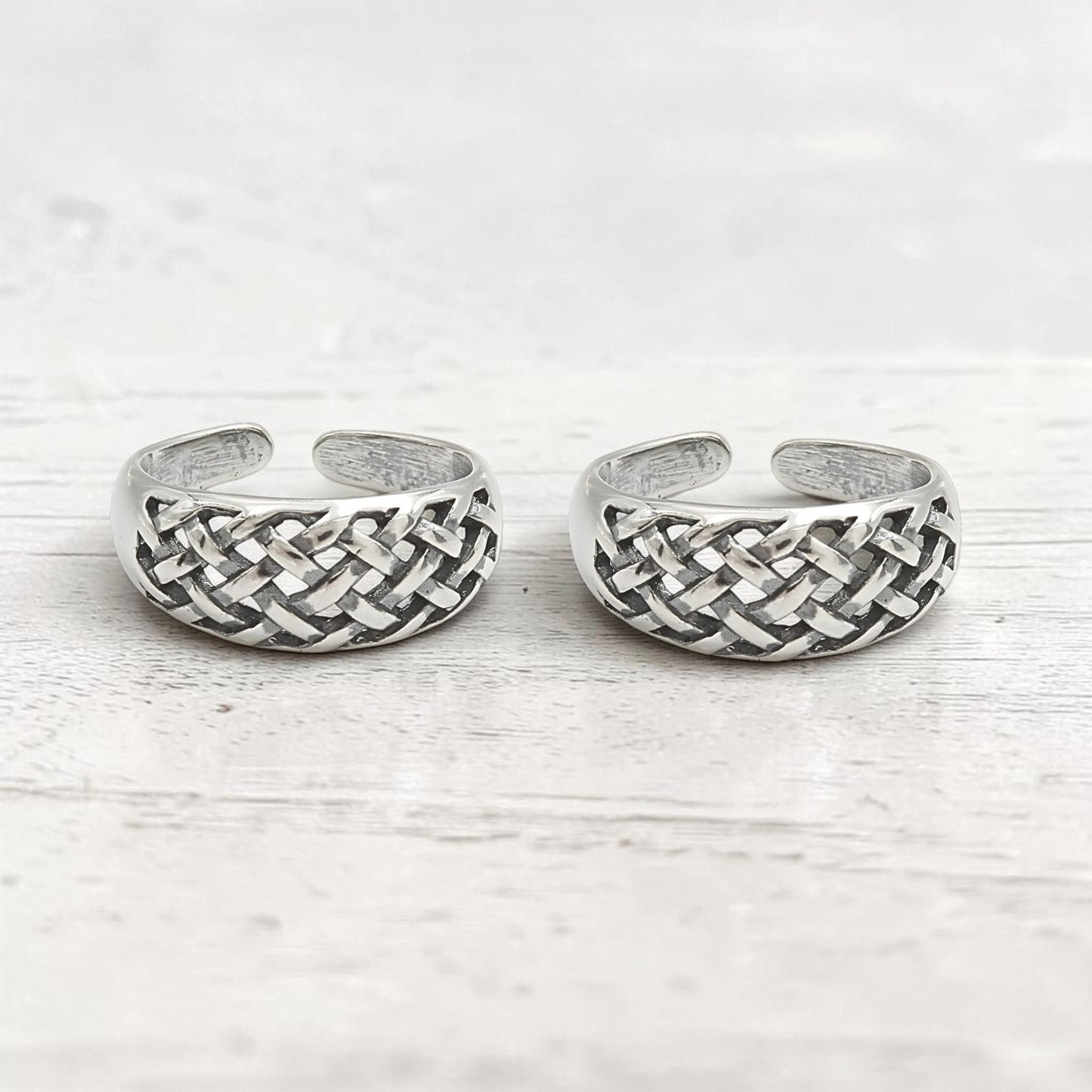 925 Real  Sterling Silver Braided Weave Oxidized Toe Ring for Women