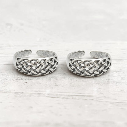 925 Real  Sterling Silver Braided Weave Oxidized Toe Ring for Women