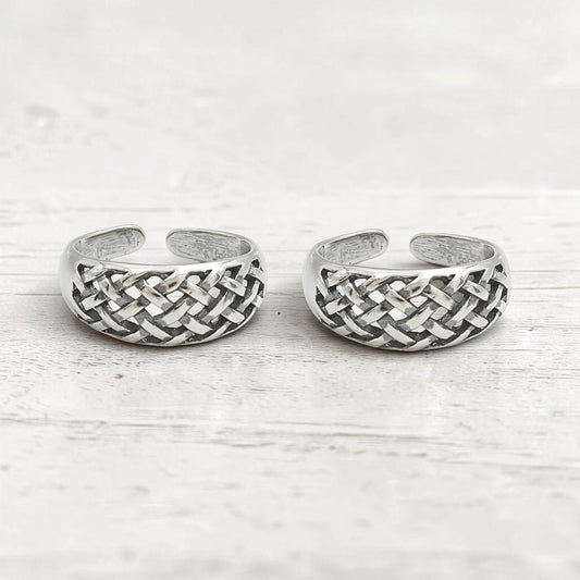 925 Real  Sterling Silver Braided Weave Oxidized Toe Ring for Women
