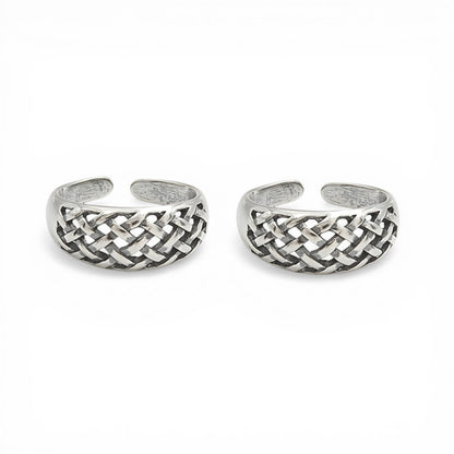 925 Real  Sterling Silver Braided Weave Oxidized Toe Ring for Women