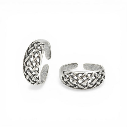 925 Real  Sterling Silver Braided Weave Oxidized Toe Ring for Women