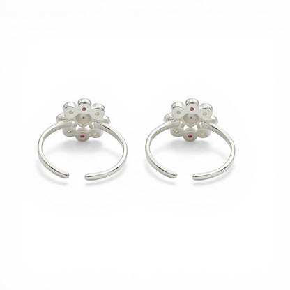 925 Real Sterling Silver women Pink White  CZ Toe Ring - Pair