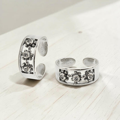 Timeless 925 Real Silver White CZ oxidized Toe Ring for Women