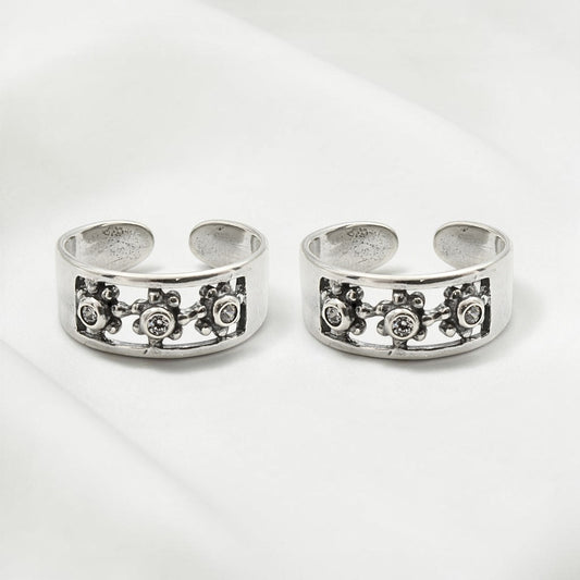 Timeless 925 Real Silver White CZ oxidized Toe Ring for Women
