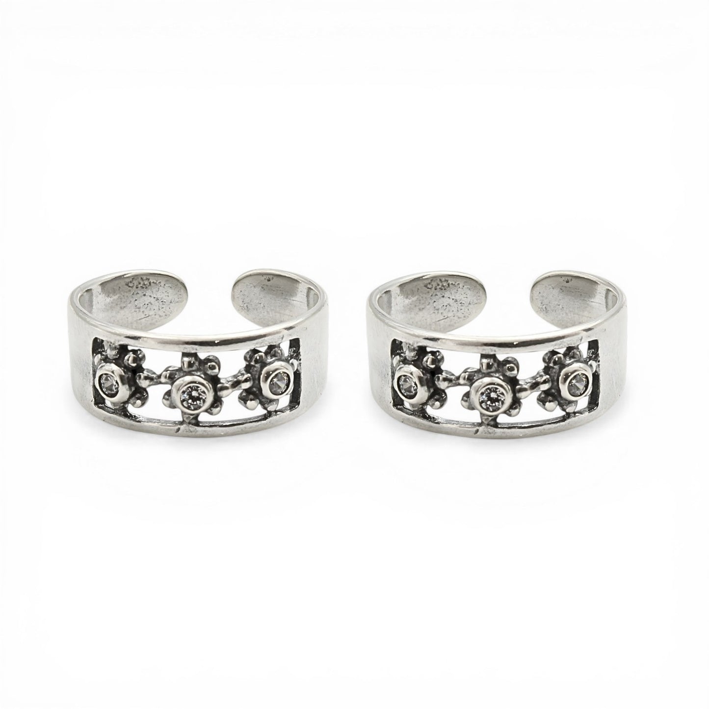 Timeless 925 Real Silver White CZ oxidized Toe Ring for Women