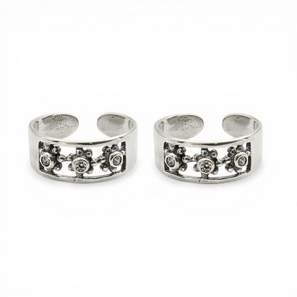 Timeless 925 Real Silver White CZ oxidized Toe Ring for Women