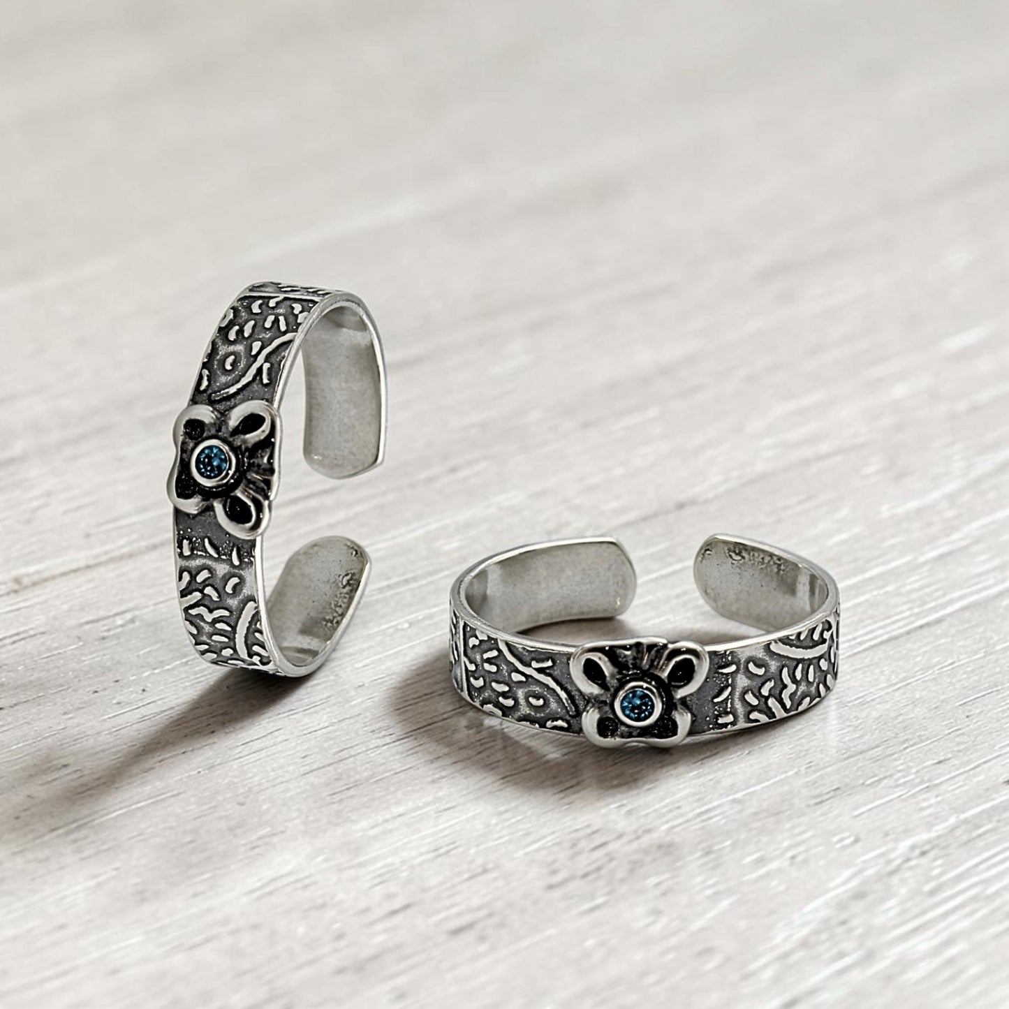 Oxidized 925 Real Silver Women Toe Ring - Pair