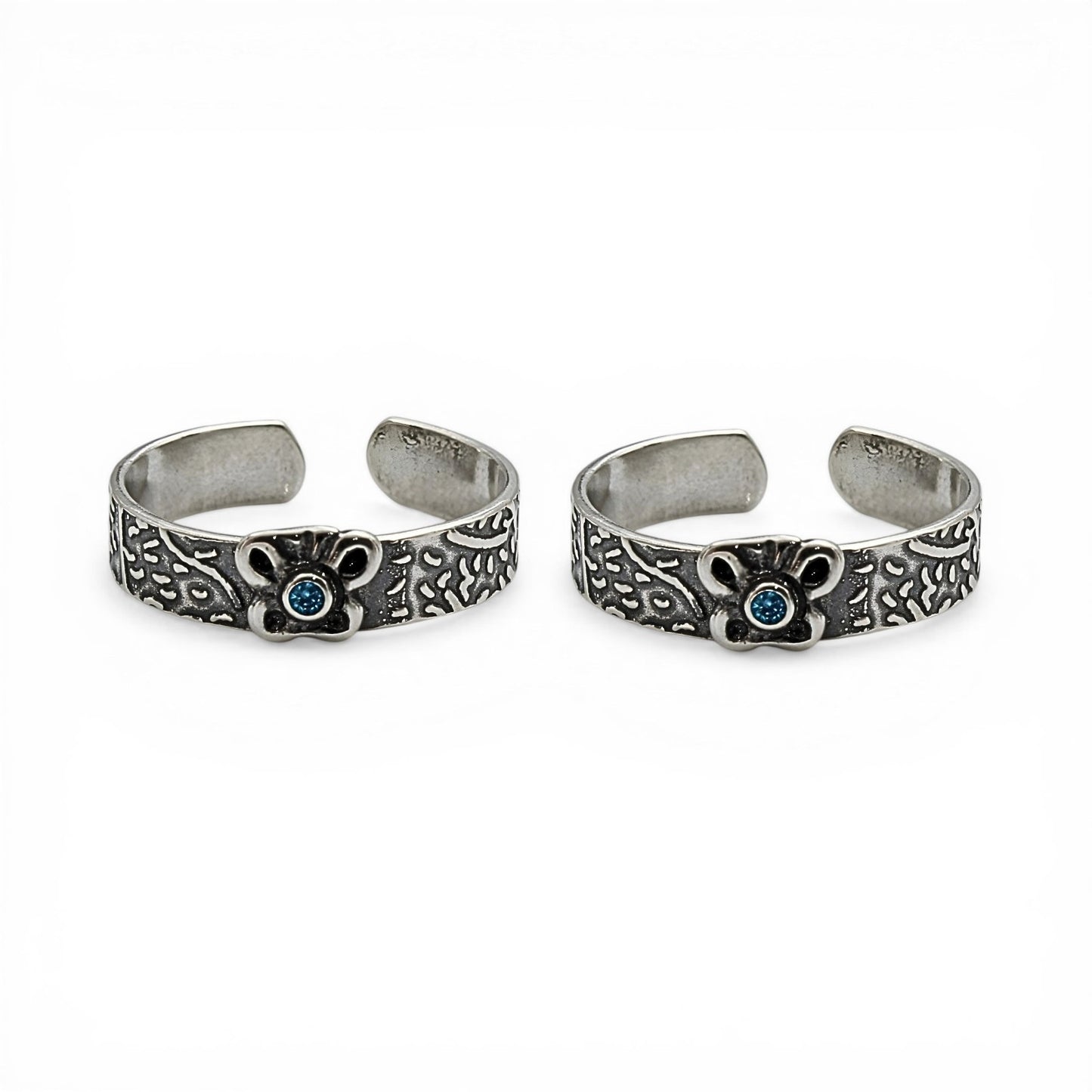 Oxidized 925 Real Silver Women Toe Ring - Pair