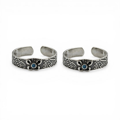 Oxidized 925 Real Silver Women Toe Ring - Pair