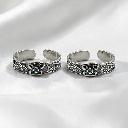 Oxidized 925 Real Silver Women Toe Ring - Pair