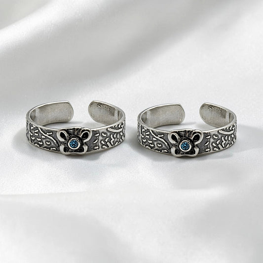 Oxidized 925 Real Silver Women Toe Ring - Pair