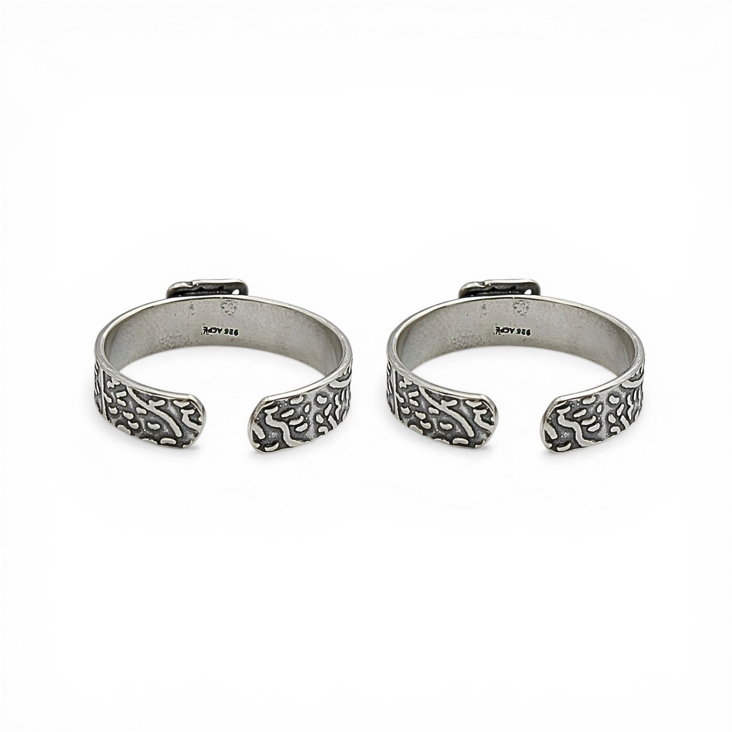 Oxidized 925 Real Silver Women Toe Ring - Pair