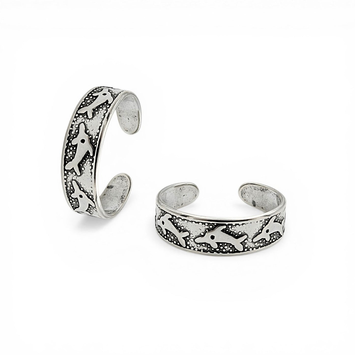 Beach wear 925 Real Silver Women Oxidized Dolphin design Toe Ring - Pair