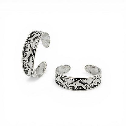 Beach wear 925 Real Silver Women Oxidized Dolphin design Toe Ring - Pair