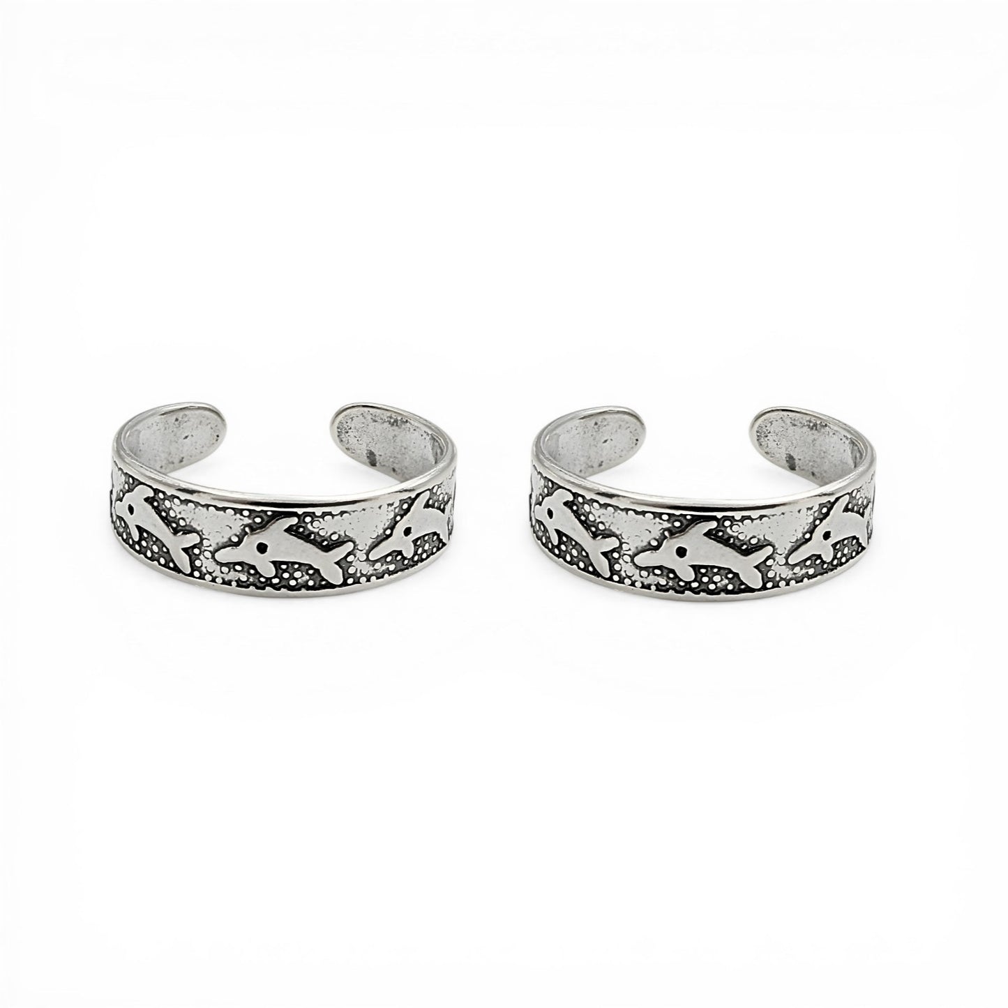 Beach wear 925 Real Silver Women Oxidized Dolphin design Toe Ring - Pair
