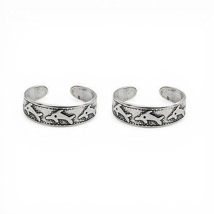 Beach wear 925 Real Silver Women Oxidized Dolphin design Toe Ring - Pair