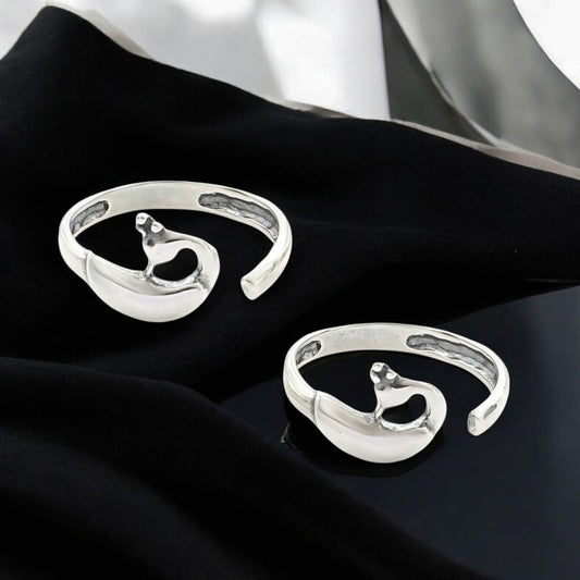 925 Real Sterling Silver women Oxidized  Peacock Bichiya Toe Ring - Pair