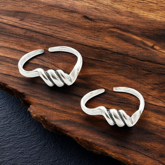 Beach wear 925 Real Sterling Silver women Oxidized Bichiya Toe Ring - Pair