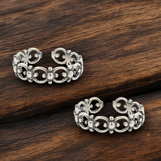 925 Real Sterling Silver women Oxidized trendy Filigree Toe Ring - Pair